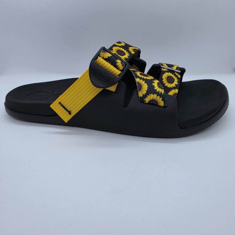 Chaco Slide Sandals Women's 9 Black Yellow Sunflower Floral Buckle Straps - Picture 11 of 11